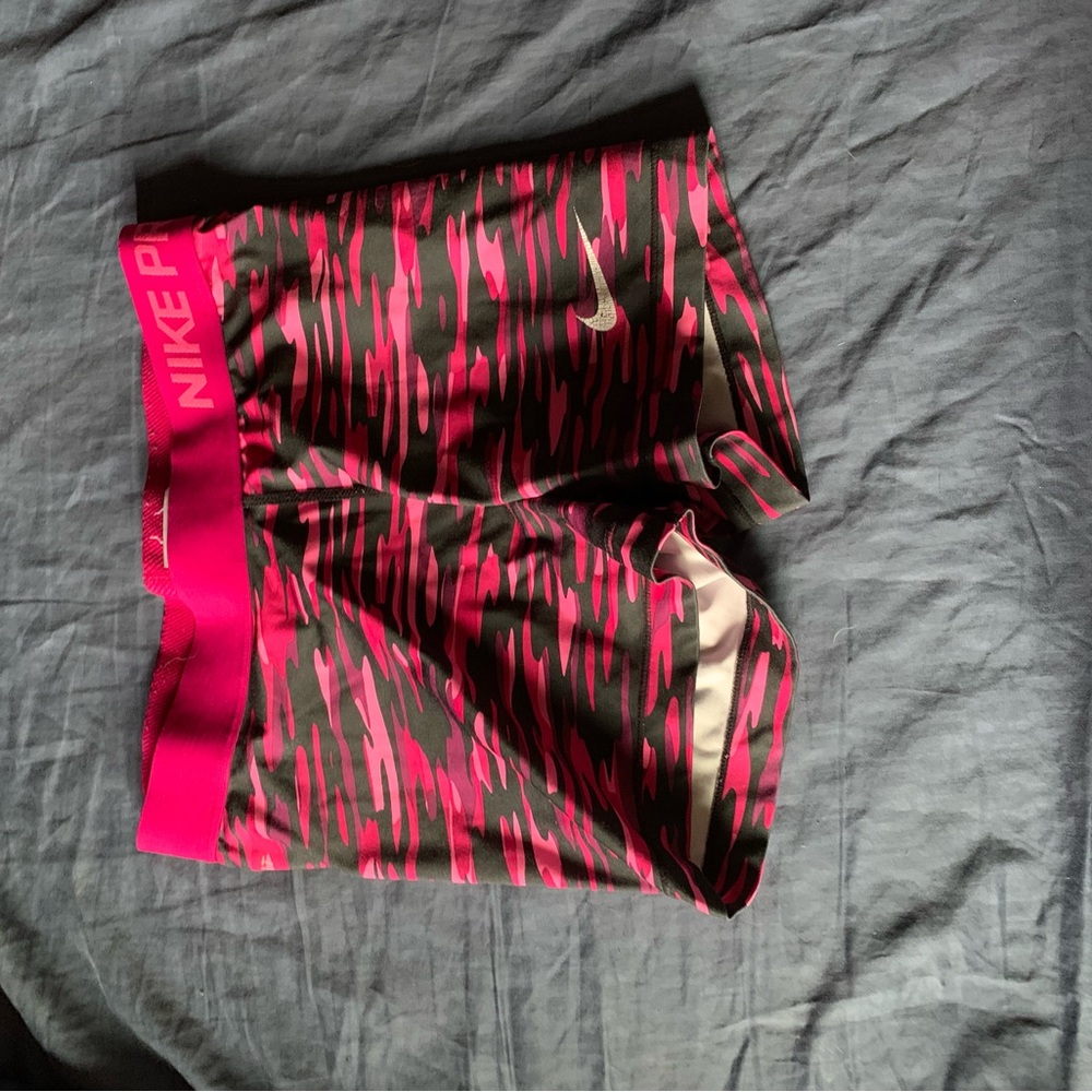 Nike Pink and Black Athletic Shorts with Elastic Waistband